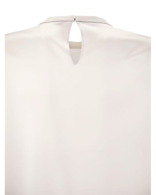 Silk T Shirt con detalles de Monili Brunello Cucinelli de color White