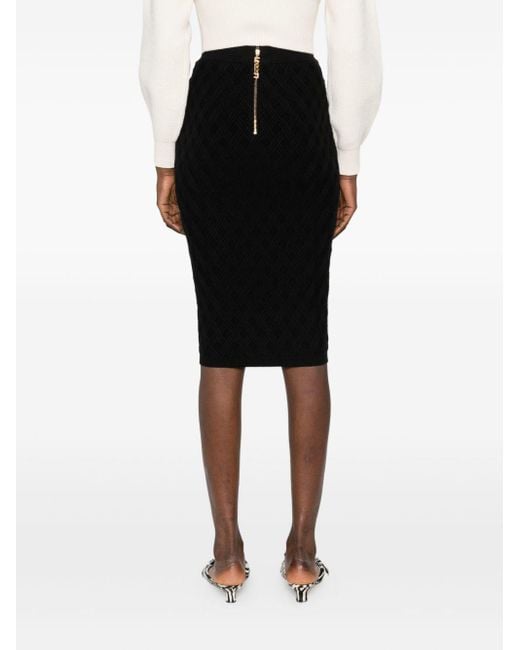 Elisabetta Franchi Black Knit Diamond-Pattern Skirt With Jewel Detail