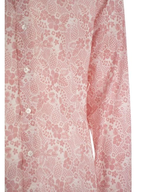 Fedeli Pink Printed Stretch Cotton Voile Shirt
