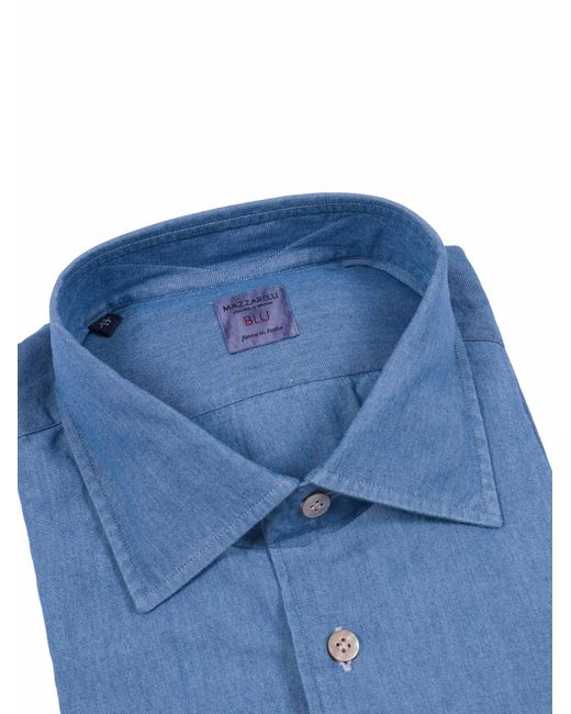 MAZZARELLI CAMICIE Blue Denim Slim Fit Cotton Shirt for men