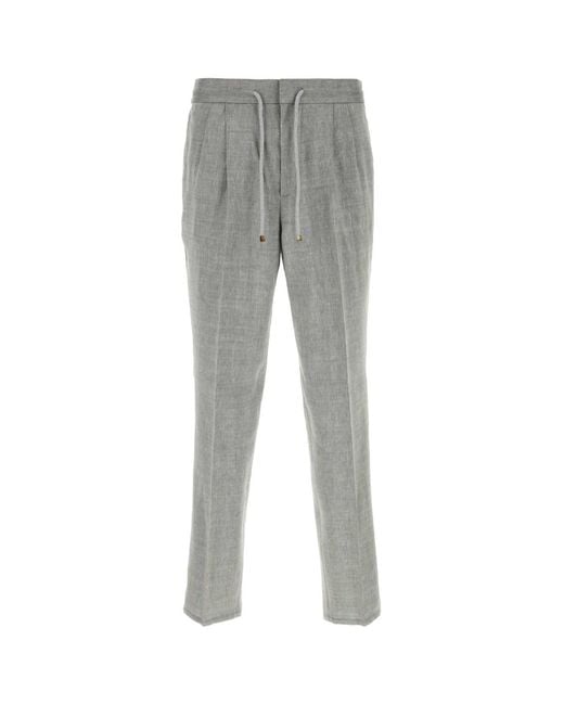 Brunello Cucinelli Gray Flat Front Pants for men