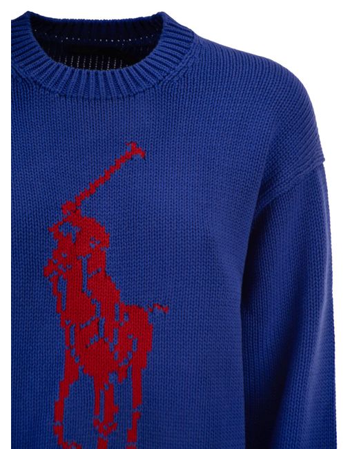 Polo Ralph Lauren Blue Big Pony Cotton Crew Neck Jumper