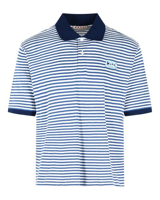 Marni Blue Two Tone Linen Blend Polo Shirt