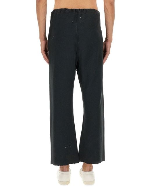 Maison Margiela Black Relaxed-Fit Cotton Pants With Distressed Hem for men