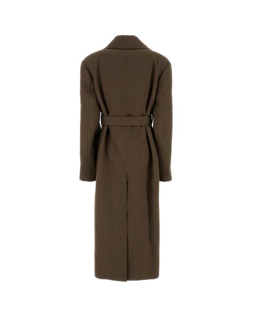 Jil Sander Brown Embroidered Wool Blend Coat
