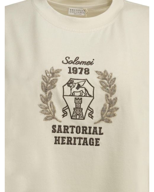 Brunello Cucinelli White Crew-Neck T-Shirt With Logo