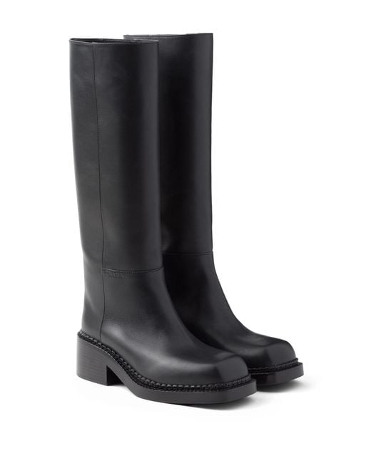 Prada Black Knee High 55Mm Leather Boots for men