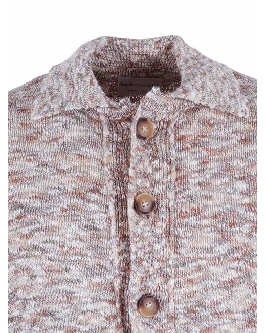 Sette Fili Cashmere Pink Tweed Button-Up Jacket, Plain Knit With Polo Collar And Pockets Cotton