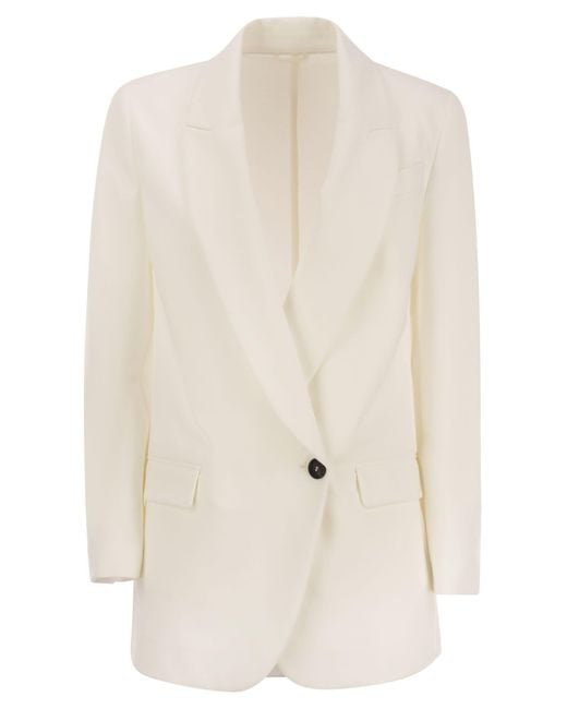 Brunello Cucinelli White Stretch Cotton Interlock Couture Jacke mit Schmuck