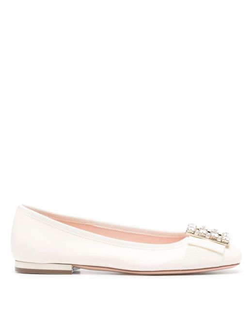 Roger Vivier Natural Très Vivier Leather Ballet Flats