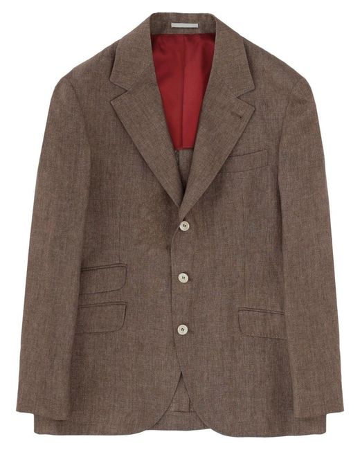 Brunello Cucinelli Brown Single-Breasted Linen Jacket