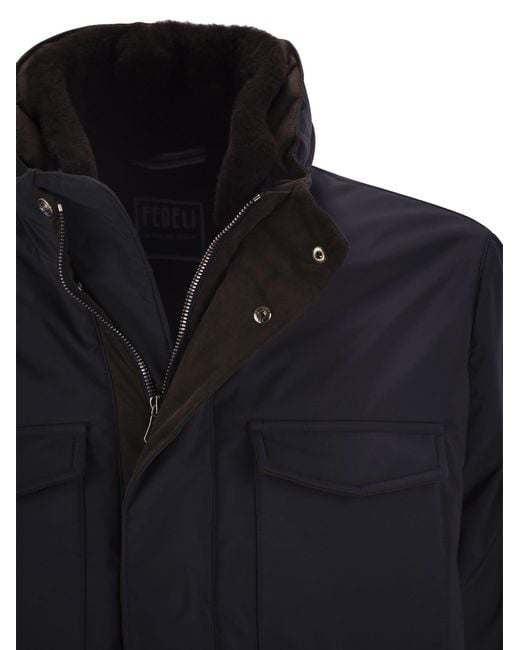 Fedeli Blue Trieste Rain Jacket And Shearling for men