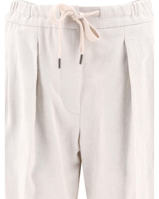 Pantalones de gabardina "suaves" Brunello Cucinelli de color White