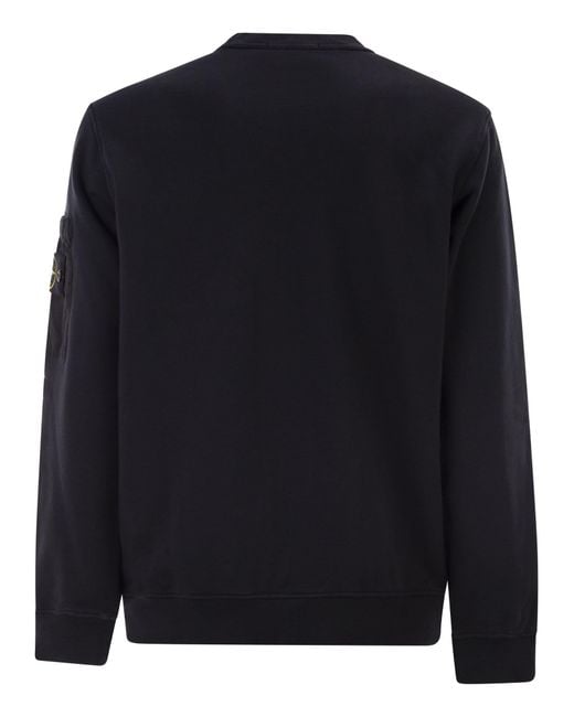 Stone Island Blue Regular Fit Crew Neck Sweatshirt With Seasonal Pocket for men