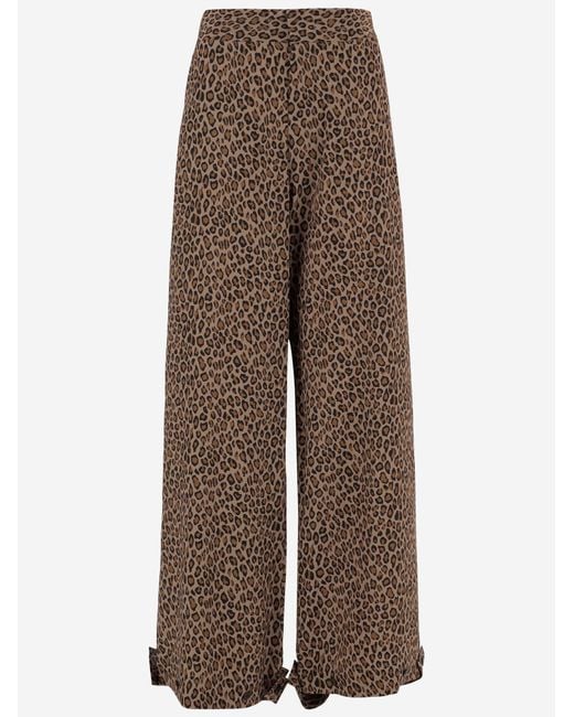 Sa Su Phi Brown Cotton Blend Pants With Animal Print