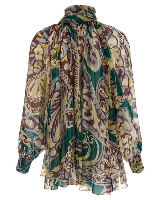 Etro Green Paisley Print Blouse Shirt And Blouse