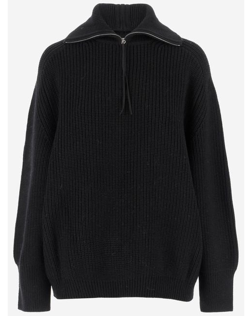 Carven Black Wool Zip Up Sweater