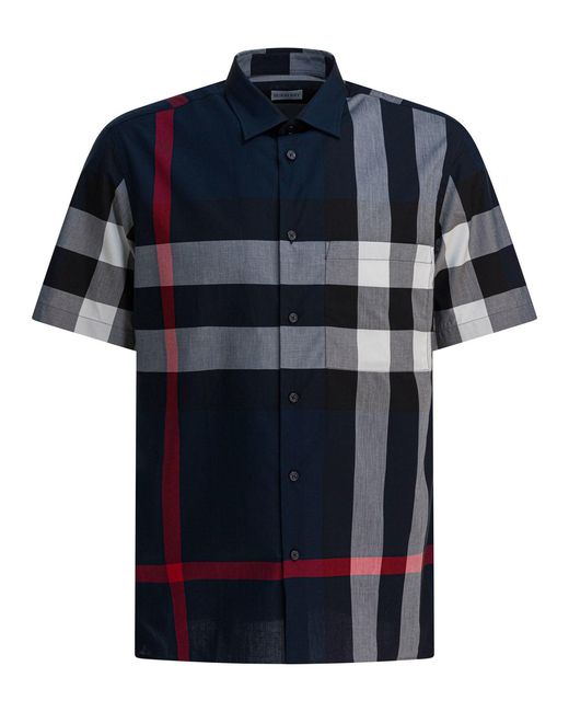 Burberry "Check"-Baumwollhemd in Blue für Herren