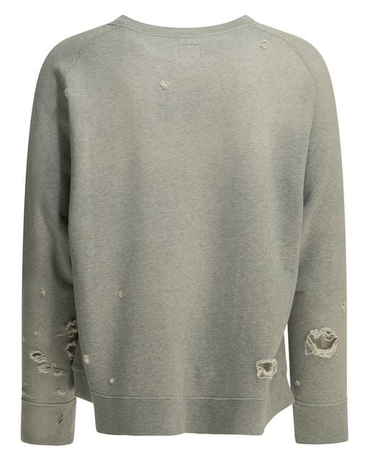 Needles Gray Deconstructed Cotton Crewneck Sweatshirt