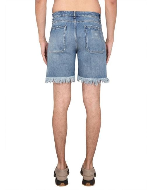 Fendi Blue Denim Bermuda Shorts For Ss23 for men