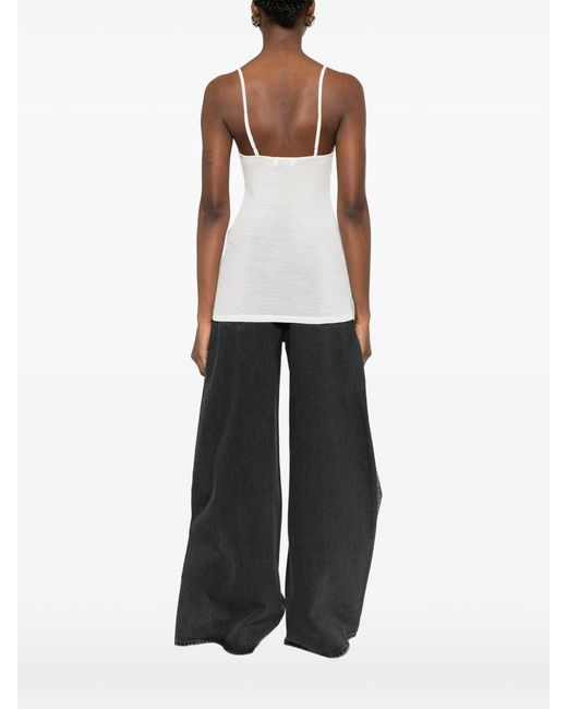 Forte_forte White Embroidered Wool Ribbed Jersey Tank Top