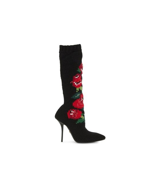 Bottes de fleurs en laine Dolce & Gabbana en coloris Black