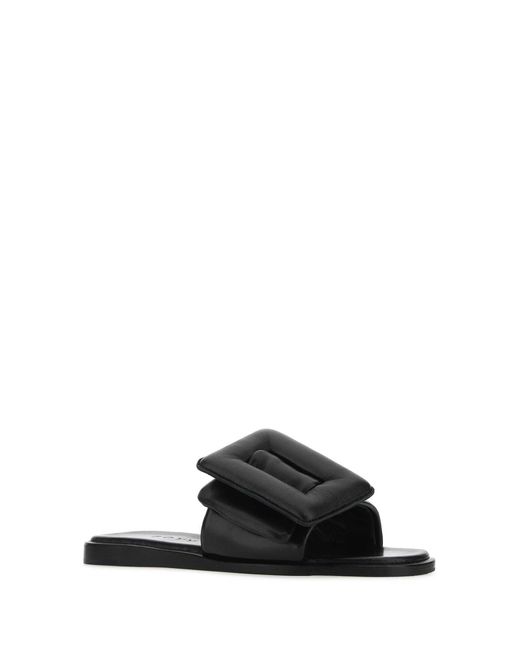 Boyy Black Leather Puffy Slippers for men