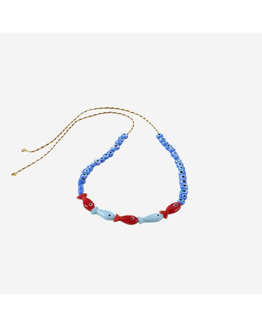 Sorbet Island Blue Fabric And Glass Bead Necklace