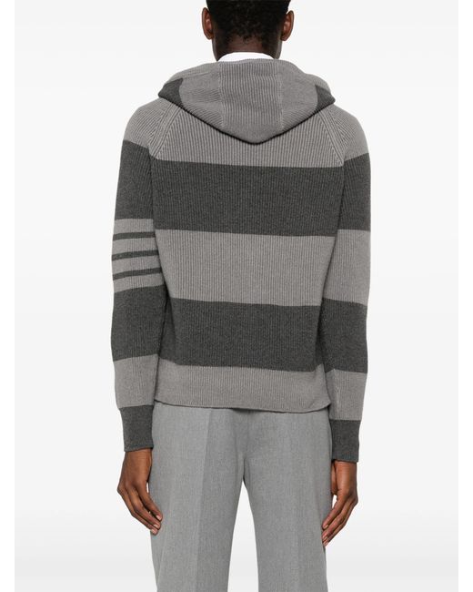 Thom Browne Gray Striped Knitted Hoodie for men