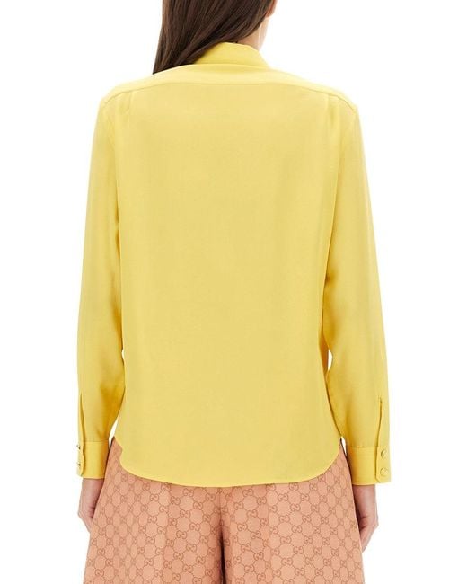 Gucci Crepe De Chine En Silk Shirt in het Yellow