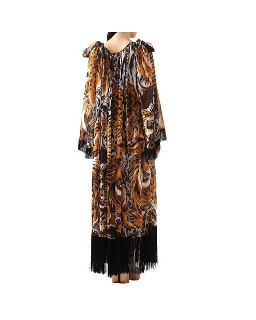 Dolce & Gabbana Brown Fringed Kaftan Dress