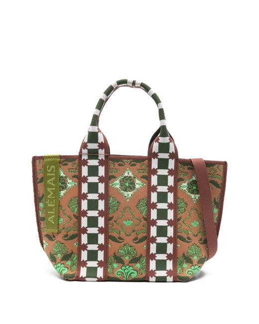 ALÉMAIS Green Cece Jacquard Mini Tote
