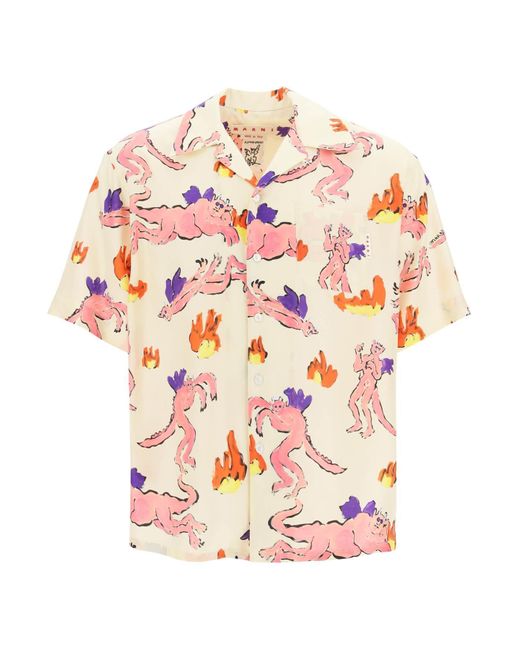 Camisa Bowling De Seda Con Estampado De Diablos De Marni de hombre de color  Rosa | Lyst