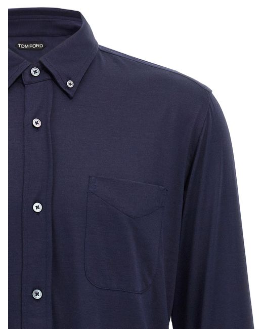 Tom Ford Blue Silk-Cotton Blend Button-Down Shirt for men