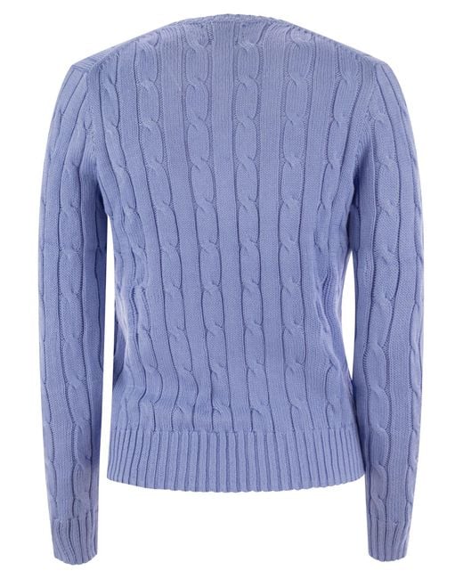 Polo Ralph Lauren Blue Plaited Cotton V-Neck Sweater