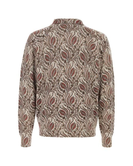 Etro Brown Embroidered Wool Polo Shirt
