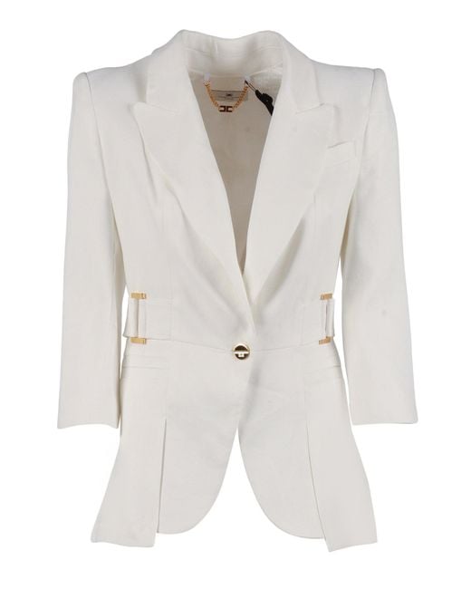Elisabetta Franchi White Jacket Linen Viscose Elastane