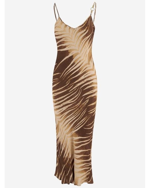 Just Cavalli Metallic Viscose Dress With Tropical Print