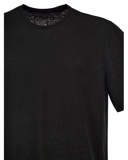 Majestic Black Stretch Linen T Shirt With Round Neckline