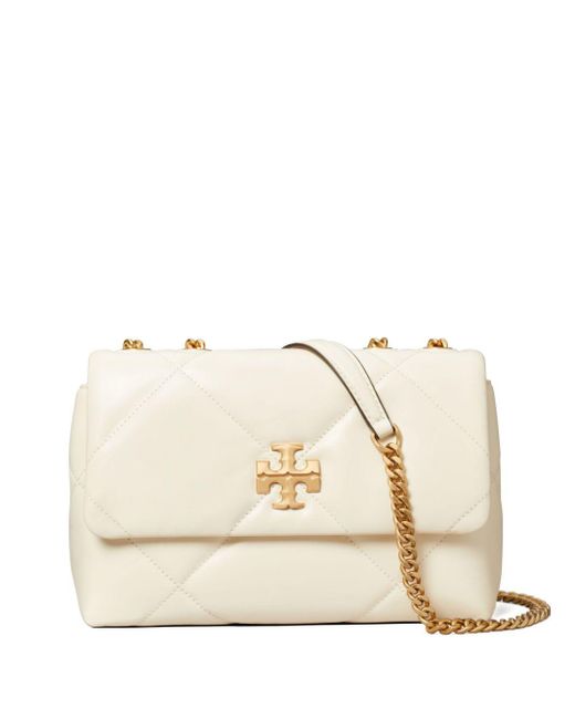 Tory Burch Kira Diamond Kleine Lederen Schoudertas in het Natural