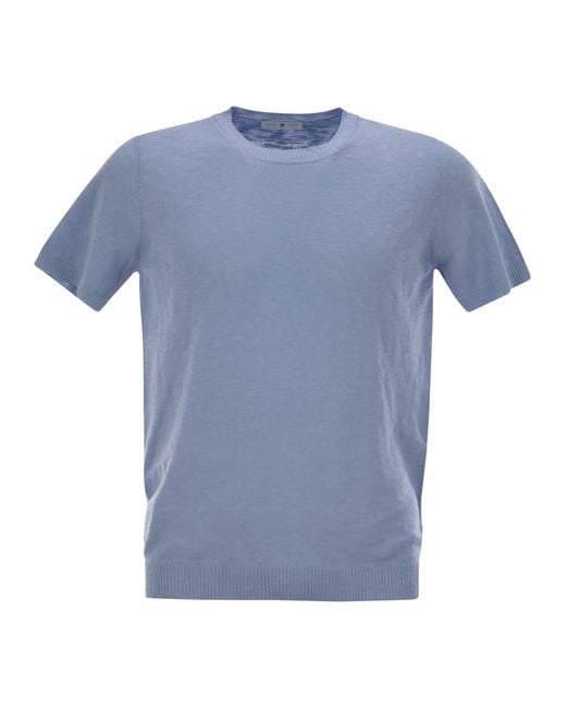 PT Torino Blue Crew Neck Short Sleeved Cotton Jersey for men