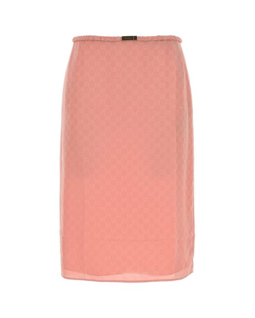 Gucci Pink Gg Silk Skirt