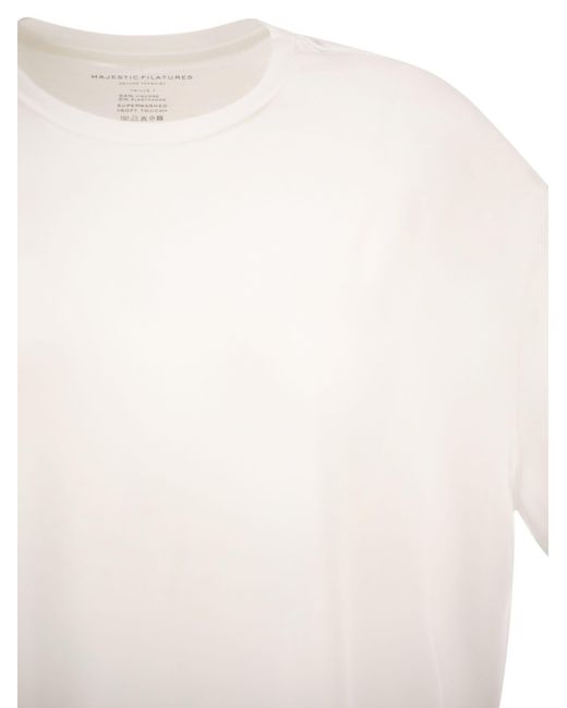 Majestic White Stretch Viscose T-Shirt With Round Neckline