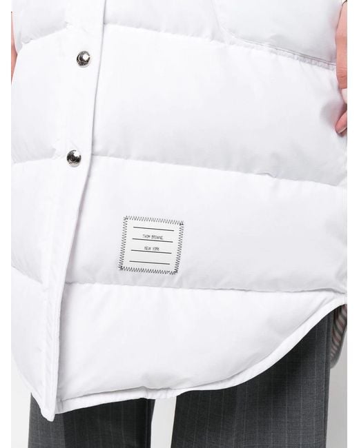 Thom Browne White Down Filled Below Knee Hooded Shirtdress W/ 4 Bar