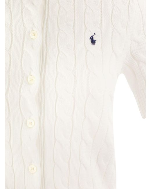 Stardigan tressé avec des manches courtes Polo Ralph Lauren en coloris White