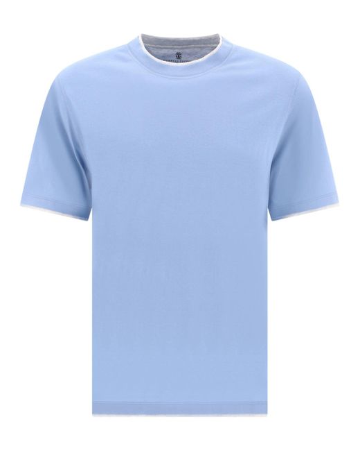 Brunello Cucinelli "faux Layering" T -shirt in het Blue voor heren