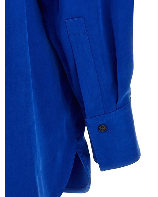 Ferragamo Blue Draped Asymmetric Shirt With Korean Collar