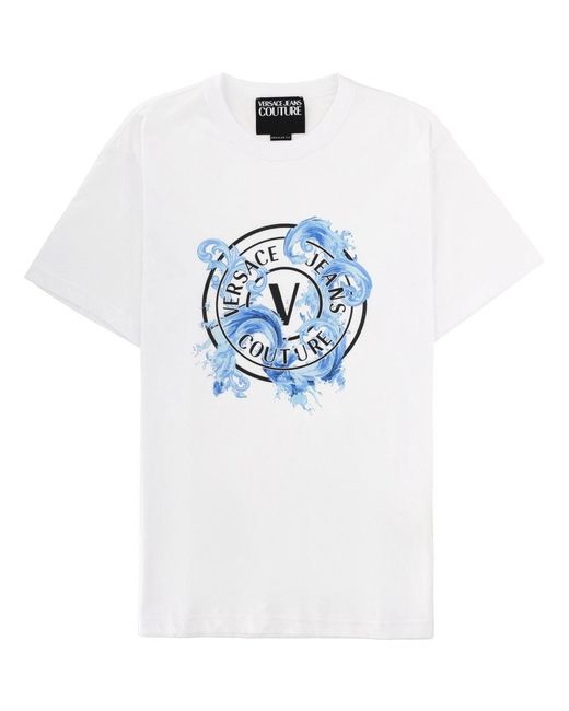 Versace Jeans Couture Blue T Shirt Con Stampa