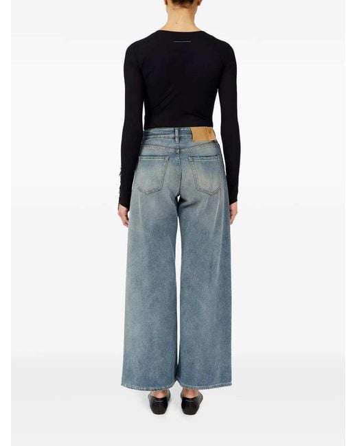 MM6 by Maison Margiela Blue Wide Leg Jeans With Distressed Effect