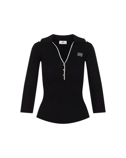 Elisabetta Franchi Brown Wool Knit Polo Neck Sweater